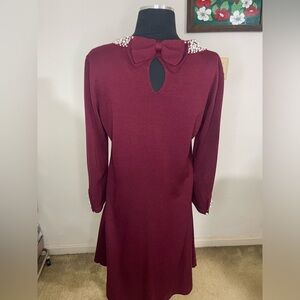 Merlot Karl Lagerfeld Midi Sweater Dress with Pearl Collar